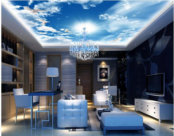 

blue sky bar ktv living room bedroom ceiling mural 3d ceiling murals wallpaper