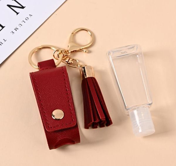 

8 colors bags with 30ml hand sanitizer pu leather empty bottle holder keychain, Silver