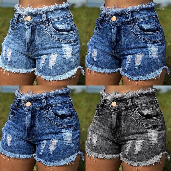 

women's jeans women summer denim shorts slim ripped hole jean femme skinny tassel vintage blue high waist jeans1