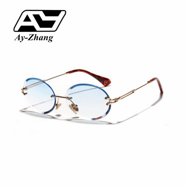 

sunglasses ay-zhang 2021 style fashion oval rimless women men clear blue lens sun glasses shades uv400, White;black