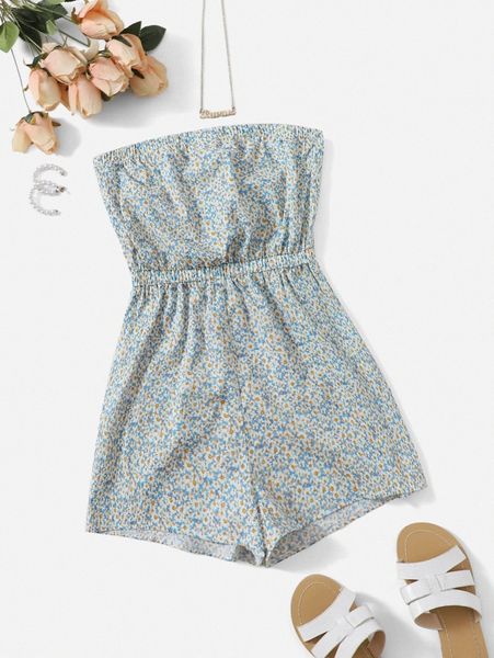 

solid ditsy floral tube romper x8ls#, White