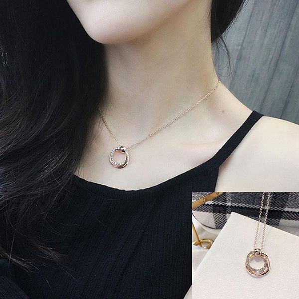 

chains clavicle chain chokcer pendant necklace small shiny paved crysral circle round necklaces rose gold color jewelry, Silver