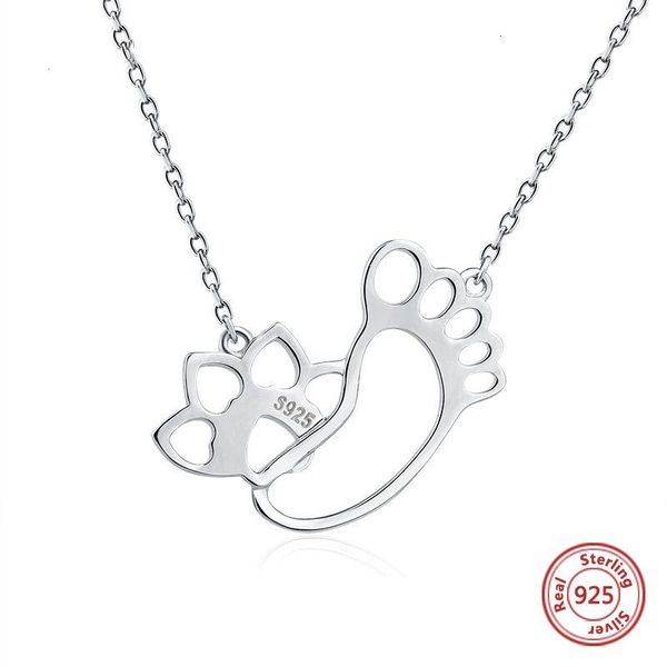 

chains xiaojing 925 sterling silver cute footprint chain dog print necklace for women human friend fashion jewelry gift ship