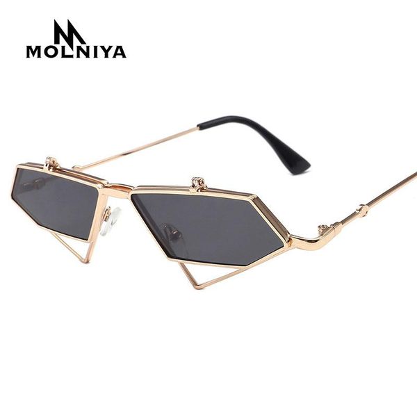 

sunglasses molniya men's metal retro punk steam flip 2021 men and women models tide ladies triangle, White;black