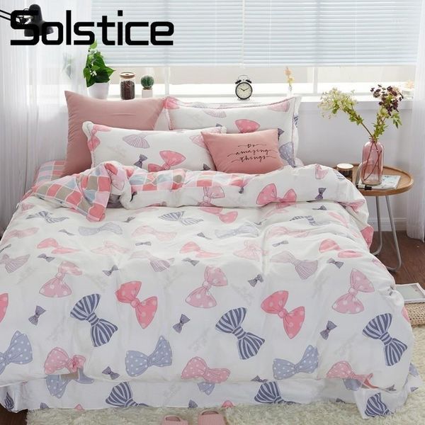 

solstice home textile pink bowknot plaid brief girl bedding sets 100% cotton bedlinen duvet cover pillowcase flat bed sheet 4pcs1