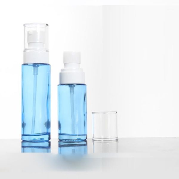 

60ml glass lotion pump bottle, blue glass perfume bottle with sprayer 2oz1
