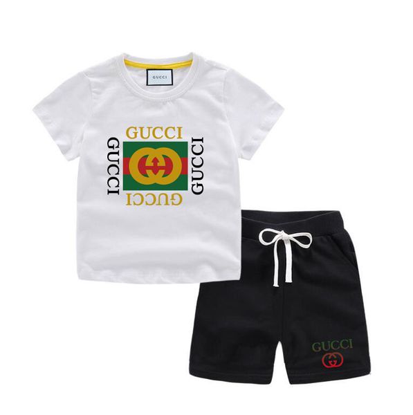 

2021 designer clothes suit children boys girls clothes sets kids cotton letter short sleeves t-shirt toddler child clothing, White