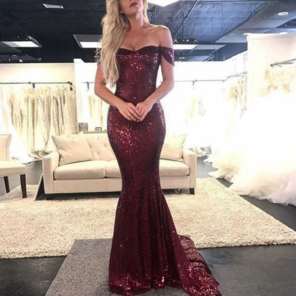 

sparkly mermaid sequined prom dresses 2020 burgundy off the shoulder sweep train formal dress plus size evening gowns cp5371, White;black