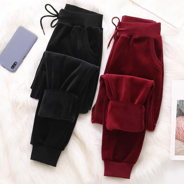 

2020 new women's gold velvet track pants plus velvet thickening students loose comfortable stretch high waist harem casual pants, Black;white
