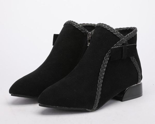 

boots women's casual fashion pointed thick square heel low ankle, Black