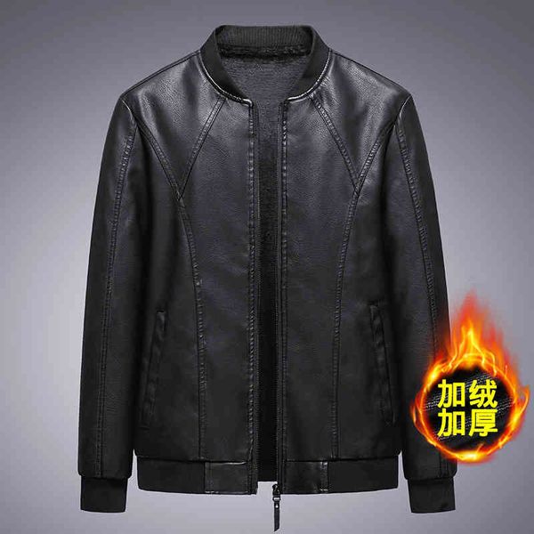 

2021 autumn winter trend men's jacket large middle-aged coat dad business leather casual solid wear, Black;brown