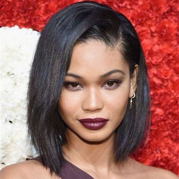 

full lace human hair wigs yaki straight mongolian virgin hair wigs 12 inch light yaki bob wigs for black women, Black;brown