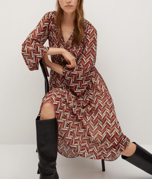

casual dresses maxi for women 2021 fall ethnic print long sleeve dress korean fashion puff sashes midi woman, Black;gray