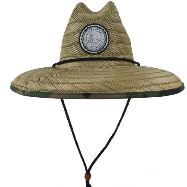 

women men straw summer beach sun hat outdoor summer wide brim handmade camouflage jazz panama kahuna straw lifeguard hat y200714, Blue;gray