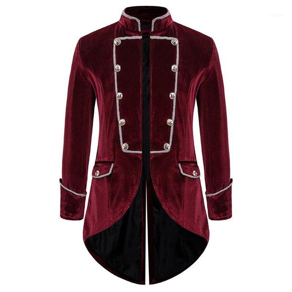 

men's steampunk tailcoat jacket gothic victorian frock coat party cosplay prom costume homme vintage wine red velvet blazer men1, White;black