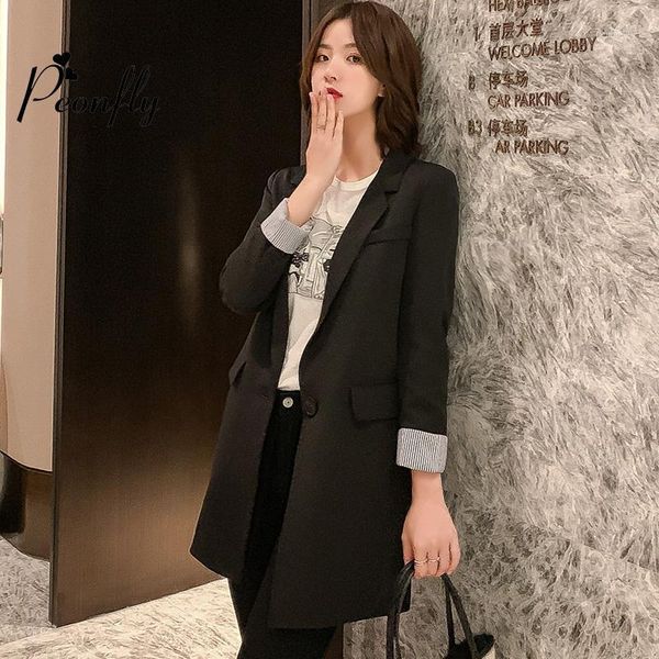 

women's suits & blazers peonfly women blazer winter 2021 elegant button office lady suit plus size ladies casual solid color single str, White;black