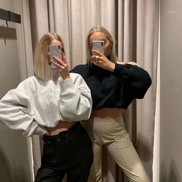 

ladies girls casual sport crop short letter hooded hoodie turtleneck sweatshirt 1, Black