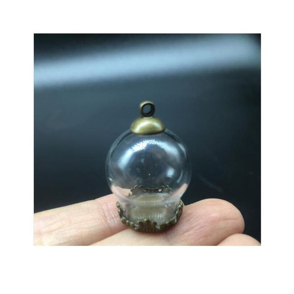 

10set 20*15mm hollow round glass globe with setting base beads cap set orb glass vials pendant wish glass bottle jewelry sqcusk, Black