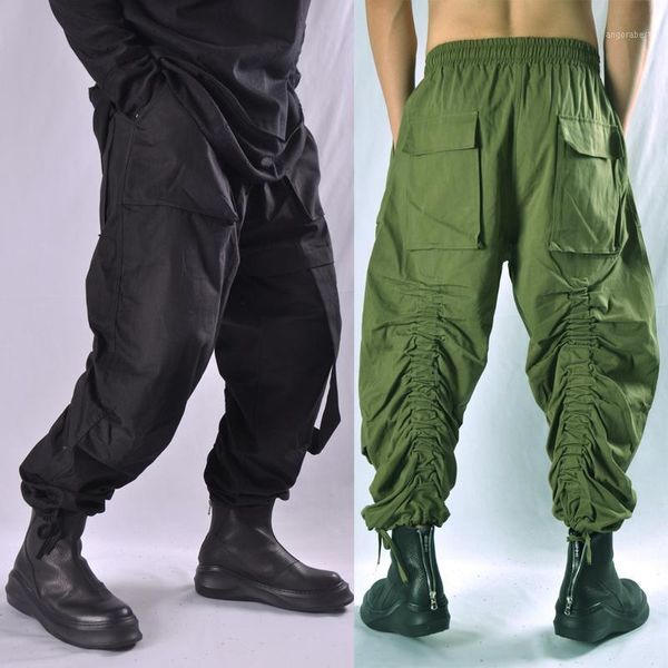

spring and autumn retro japanese wrinkling leggings fashion overalls fashion men's oversized loose hip hop pants1, Black