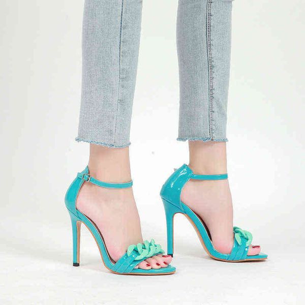 

summer niche shoes design sense chain women wear thin high heels sandals, Black