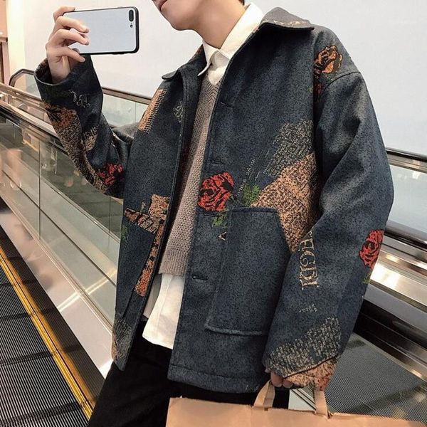 

winter jacket men fashion printing thick warm short sweater coat man streetwear hip hop trend wild loose cotton male clothes1, Black;brown
