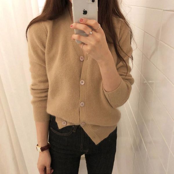 

mvlyflrt early spring cashmere cardigan women's v-neck jacket sweater loose thin solid color wild wool sweater outside1, White