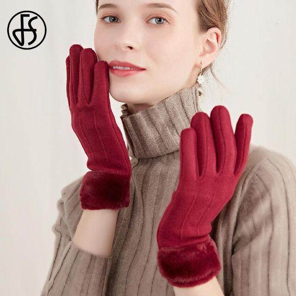 

fs women gloves winter touch screen 2020 red purple warm thick soft fur gloves for ladies elegant, Blue;gray