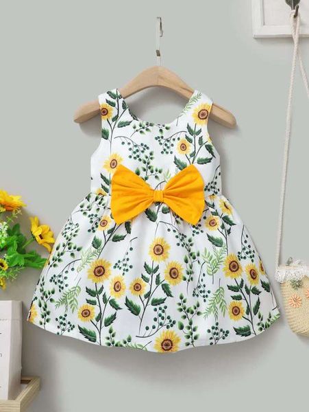 

baby girl sunflower print bow front dress she, Red;yellow