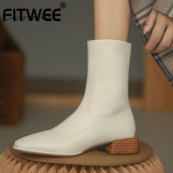 

boots fitwee women fashion zipper thick heel winter shoes woman warm short boot casual daily office lady footwear size 34-391, Black