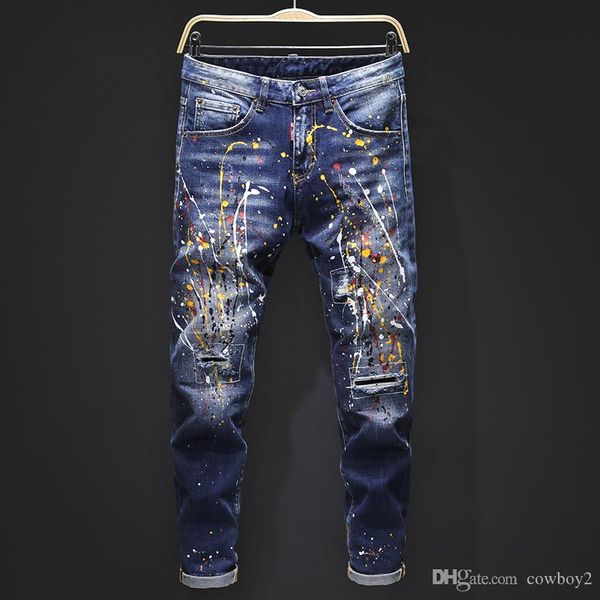 

men's 2021 luxury designer jeans tight classic diesel car square jeans rock renaissance men's jeans rock revival biker diesel men, Blue