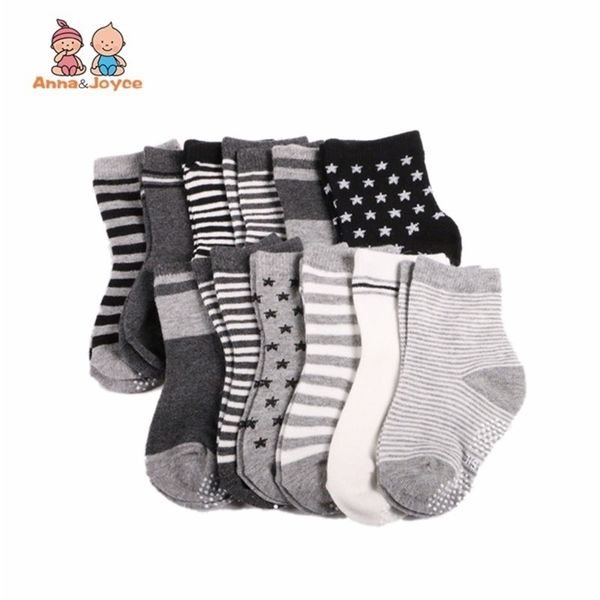 

12 pair/set kids girl anti-slip baby boy elastic knit cotton socks y201009, Pink;yellow