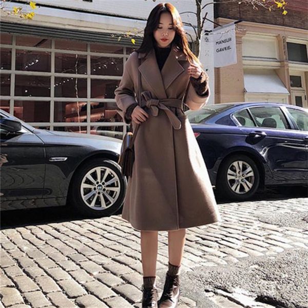 

windbreaker medium length thickened wool women's new autumn and winter woolen coat women, Black