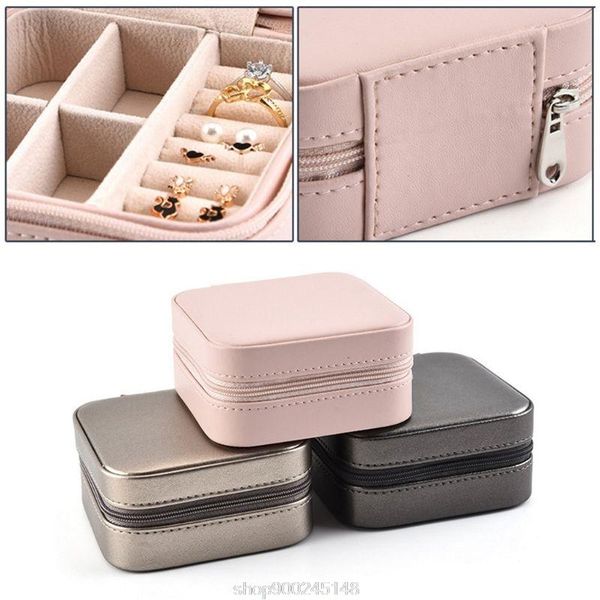 

portable travel jewellery case necklace earrings rings bracelet storage container faux pu zipper box s29 20 dropshipping, Pink;blue