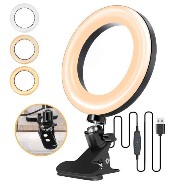 

protable selfie ring light with clamp mount usb cable for youtube live streaming studio video led dimmable pgraphy lighting