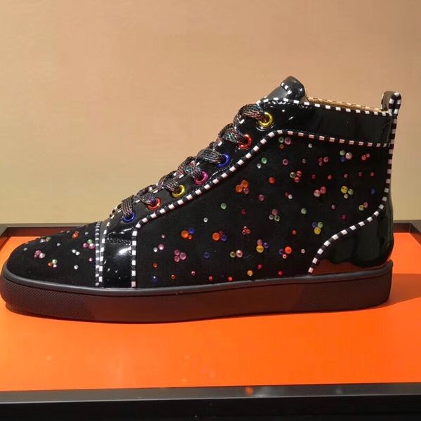 

designer fashion casual women black suede multi color crystal flats high sneakers shoes 9yfr, Black;white