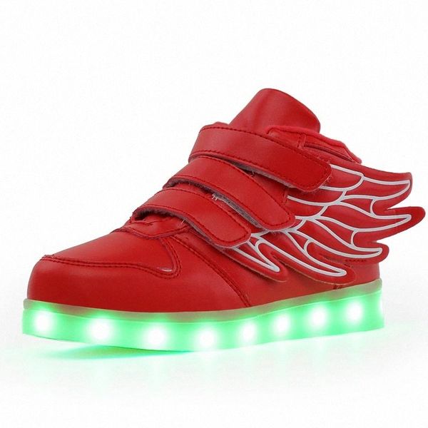 

2018 fashion red usb charging led children shoes with light up kids casual boys&girls luminous sneakers glowing shoe hook&loop #ee2f