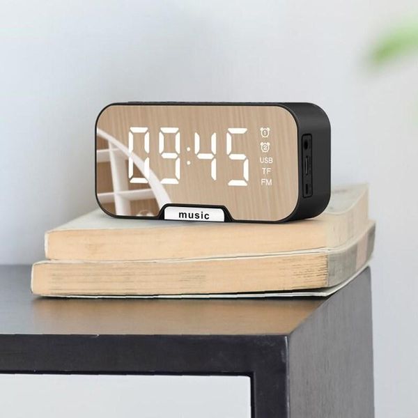 

bluetooth alarm clock led digital clock snooze wireless speaker fm radio 2 alarms led mirror table for bed room