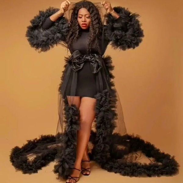 

black maternity sleepwear for pshoot fluffy luxury ruffles pajamas belt party nightgowns custom made pregnacy gowns undergarments, White
