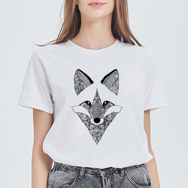 

summer fashion geometric fox printing t shirts women vogue hip hop punk hipster harajuku tshirt kawaii vestidos, White