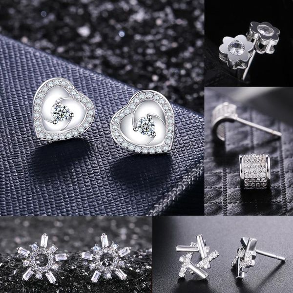 

stud huitan korea style women earrings sets silver color with dazzling zircon stone elegant girl jewelry gift for girls, Golden;silver