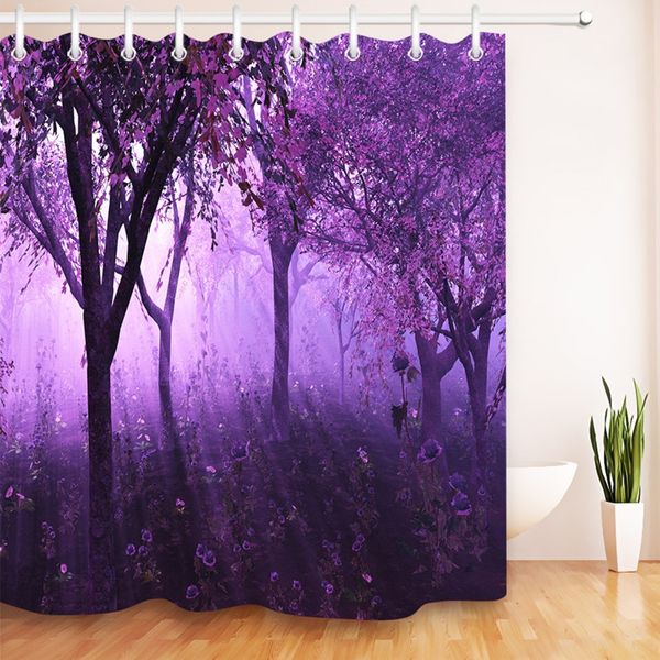 

lb 72black дерево фиолетовой лаванды водонепроницаемых занавесок для душа цветочного моющегося полиэстера занавеса ванной комната ткань для
