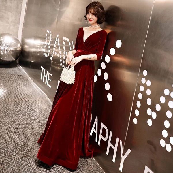 

2021 new robe soiree elegant velvet dressed backless pavilion length women clothed party o64o evening, Black;red