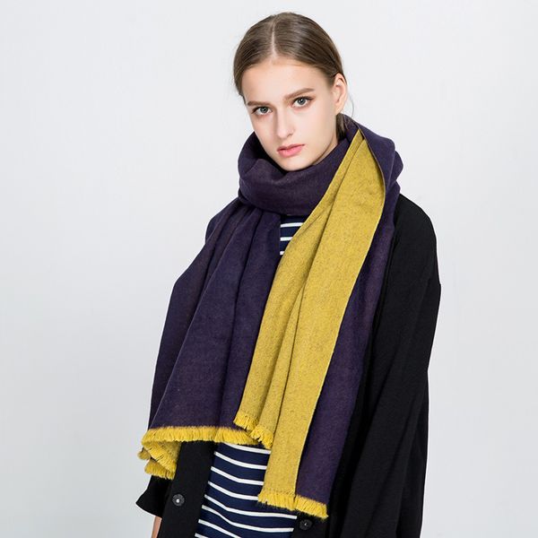 

autumn and winter new style double sided two color solid color imitation cashmere tassel scarf versatile warm shawl girl, Blue;gray