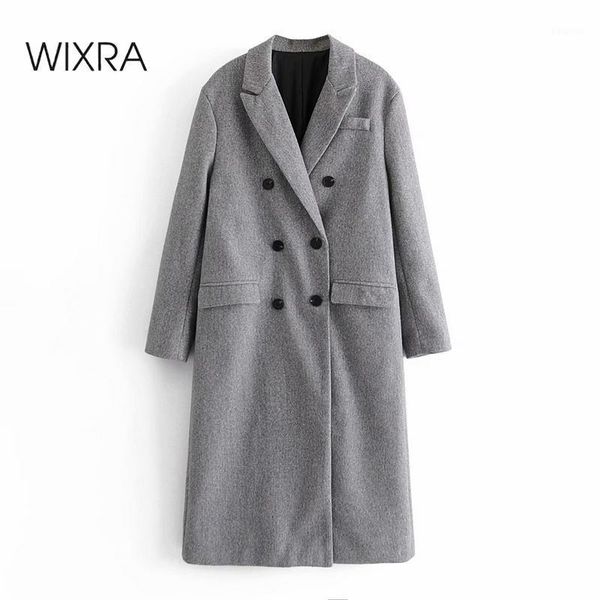 

wixra womens autumn winter double breasted long wool coat office ladies turn down collar classic overcoat parka jacket1, Black