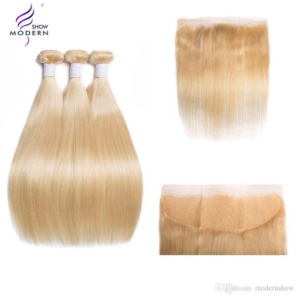 

modernshow 613 bundles with frontal blonde straight hair brazilian hair weave human hair bundles with frontal remy ing, Black;brown