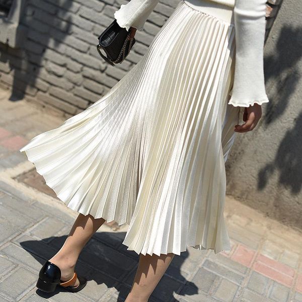 

spring women chic skirts long midi a-line pleated skirt woman plus size skirt high waist midi faldas mujer verano 2020, Black