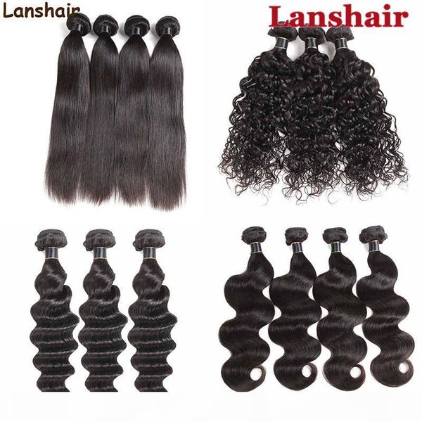 

lans hair brazilian virgin hair weave straight body deep water wave 3 4 5 6 pcs brazilian remy human hair extensions 50g pcs, Black
