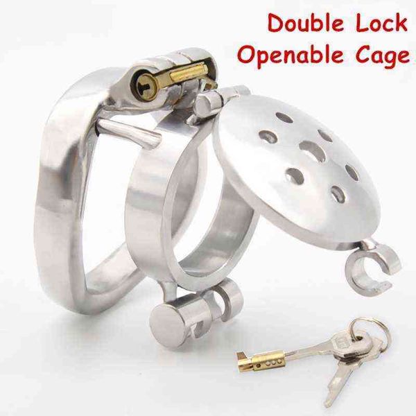 NXY Chastity Device 2022 Nuovo Double Lock Flip Glans Cover Maschio Apribile Cock Cage Ring Sm Fetish Giocattoli adulti del sesso Pene Toy1221