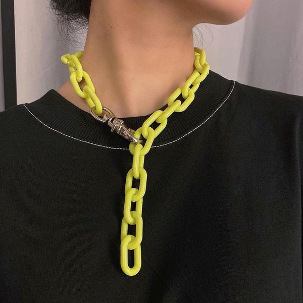 

chokers candy color acrylic thick chain pendant necklace for women harajuku cool fashion vintage cute simple choker jewelry, Golden;silver