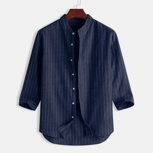 

men summer camisas splicing printed business shirts leisure retro long-sleeved shirt men slim fit blouse cotton masculina, White;black